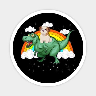 T Rex Dinosaur Riding Maltese Dog Magnet